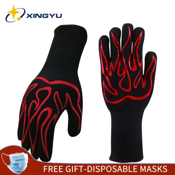 Перчатки для барбекю Огнеупорные кухонные перчатки, термостойкие нескользящие рукавицы для духовки, перчатки для гриля из арамидного хлопка с защитой от ожогов