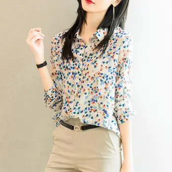 Повседневная универсальная рубашка с длинными рукавами и принтом в корейском стиле, блузки для женщин 2023, Новый Свободный топ с цветочным принтом, женская рубашка