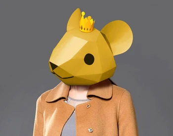 Предварительно вырезанная бумажная маска 3D мышь с короной, костюм на Хэллоуин, косплей, поделки из бумаги, модель маски, Рождество