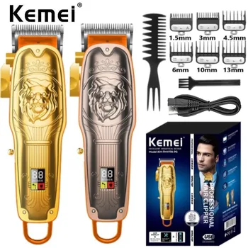 Профессиональная Машинка для стрижки волос Kemei, Перезаряжаемая Машинка для стрижки волос, Беспроводной Мужской Триммер, Машинка для стрижки с цифровым дисплеем KM-TM1970-PG