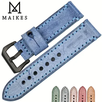 Ремешок для часов MAIKES из натуральной кожи 22 мм 24 мм, винтажный английский кожаный ремешок для часов, аксессуары для часов Panerai, ремешок для часов