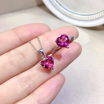 Романтическое кольцо с драгоценным камнем в виде сердца и подвеска для вечеринки 8 мм с натуральным розовым топазом марки VVS, подарок на День Рождения подруге