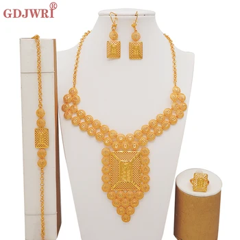 Роскошный комплект ювелирных изделий золотого цвета из Дубая Для женщин, Эфиопская невеста, Длинное африканское ожерелье, серьги, Египетский Индийский ювелирный подарок