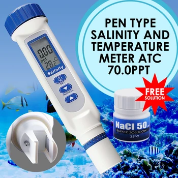 Ручной тестер качества соленой воды с ручкой Измеритель солености и температуры NaCl 70,0 ppt Многоточечная калибровка IP65 Водонепроницаемость