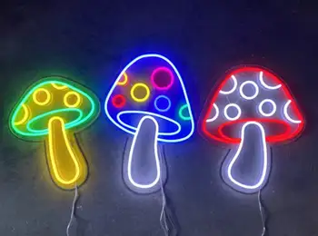 Светодиодные грибы-неоновая вывеска, неоновое украшение, неоновая настенная вывеска, неоновый световой гриб, неоновая вывеска в детской комнате