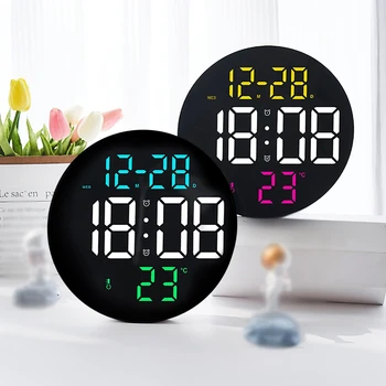 Светодиодные круглые настенные часы с большим 3D экраном, цифровой пульт дистанционного управления, температура, влажность, отображение даты, будильник, современное украшение дома