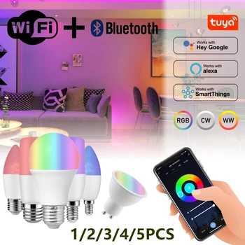 Светодиодный WIFI bluetooth Smart AC100-240V E27 GU10 E14 B22 tuya IoT Светодиодный светильник С Google Home Alexa Лампочка Для Украшения Дома