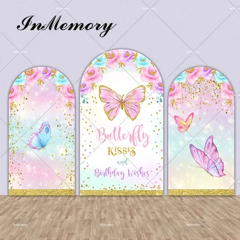 Сказочный фон в виде арки с бабочками, Декор для вечеринки на стене Chiara, розовые цветы, Душ для новорожденных девочек, Арочный баннер для вечеринки на 1-й день рождения