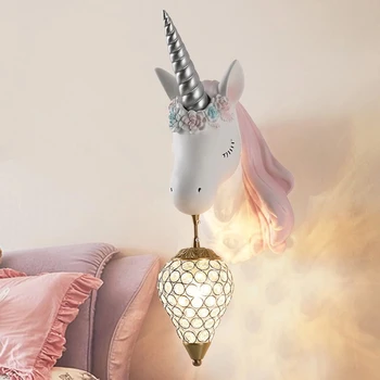 Скандинавский Креативный настенный светильник из смолы с единорогом, модель животного, светодиодные настенные светильники для гостиной, коридора, кабинета, фонового декора, Настенные светильники