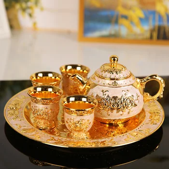чайный набор с резьбой по розам, чашка для чая из цинкового сплава, чашка для вина с подносом, чайный набор кунг-фу