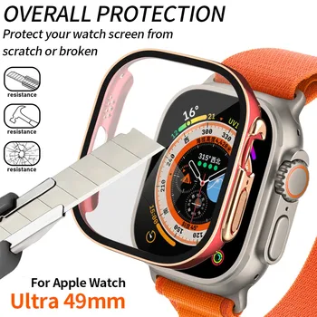 Чехол + стекло для Apple Watch 8 Ultra 49 мм, чехол для ПК, двухцветный бампер, закаленная защитная пленка для экрана для iWatch 8Ultra 49 мм, защитный