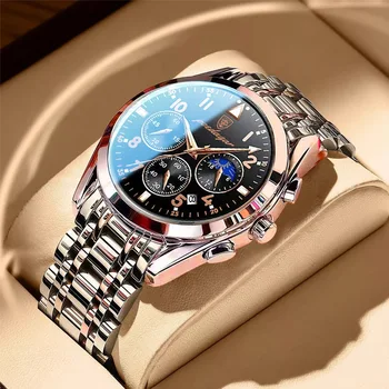 Швейцарские брендовые многофункциональные роскошные мужские часы, водонепроницаемые, светящиеся, Дата, Неделя, Мужские часы, кварцевые мужские часы из нержавеющей стали